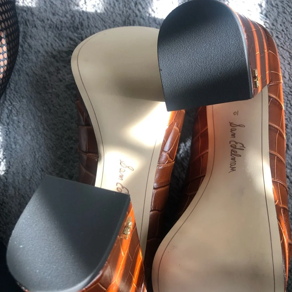 Sam Edelman Aretha Tawny Brown Croc leather print platform - Picture 3 of 3